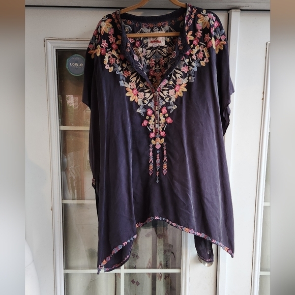 JOHNNY WAS  Poncho Blue Bohemian Flowy Embroidered‎ Top - Picture 2 of 8